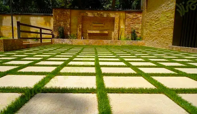 طراحی ترکیبی سنگ و چمن